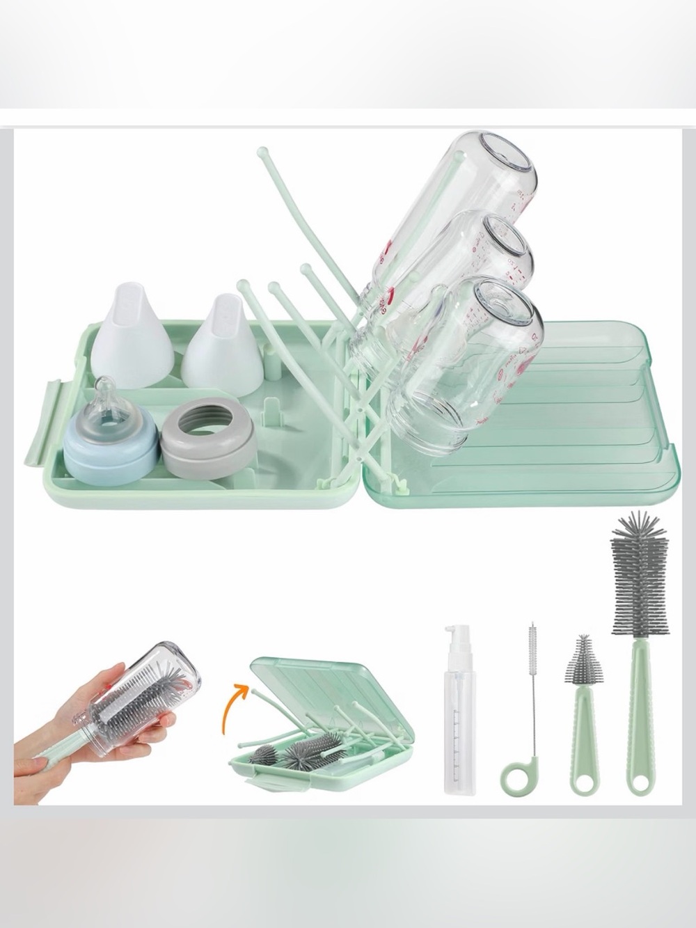 6 in 1 Green Baby Bottle Travel cleaning set